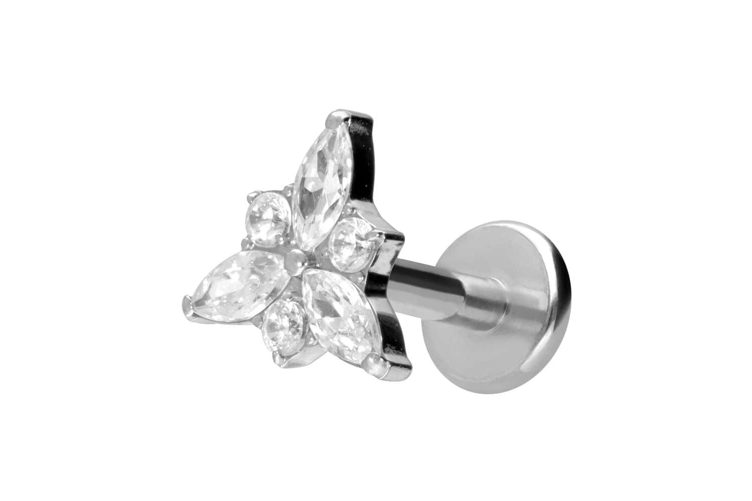 Titan Labret Piercing mit Innengewinde KRISTALLBLÜTE